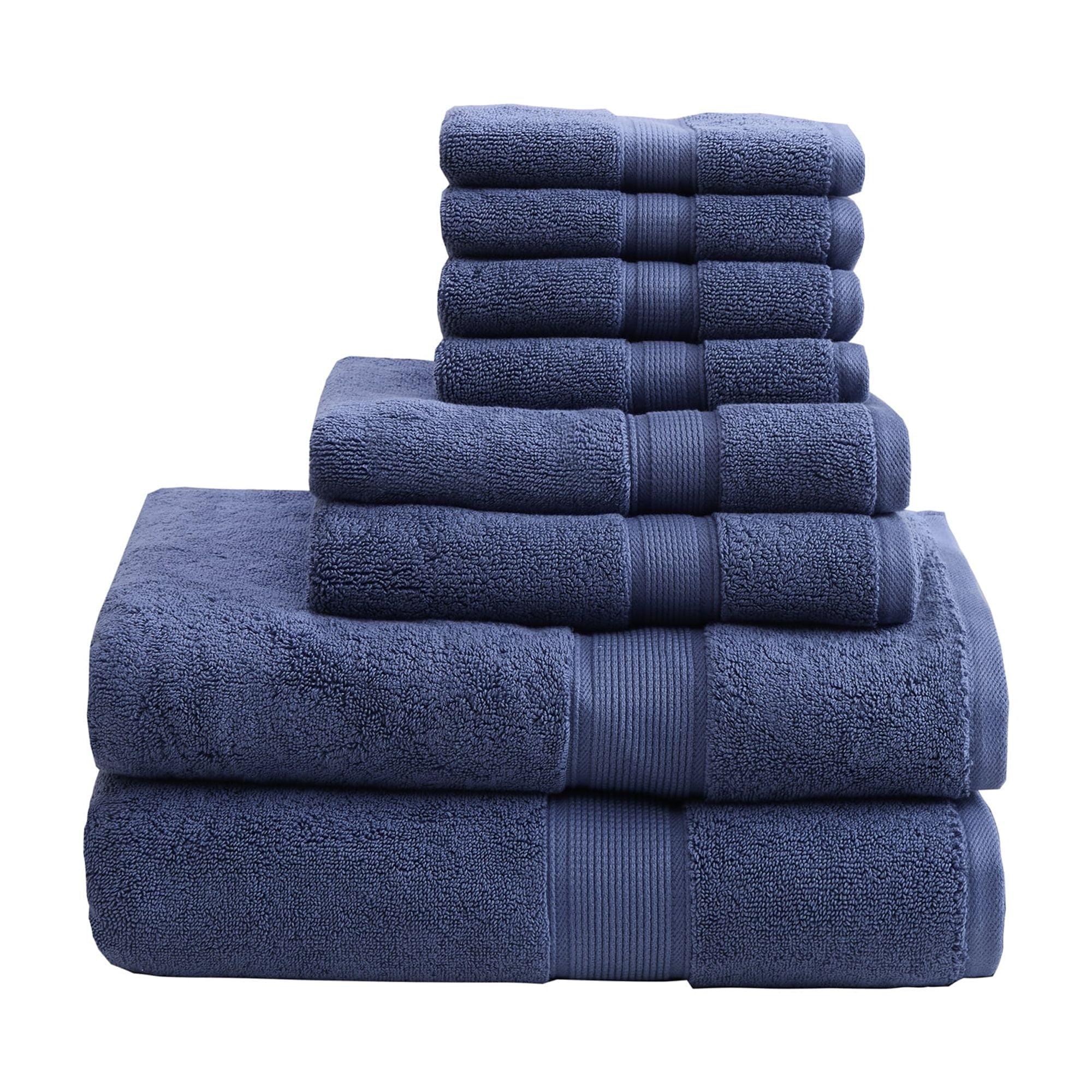 8pc Cotton Bath Towel Set Navy: Madison Park, Heavyweight Terry, OEKO-TEX Certified