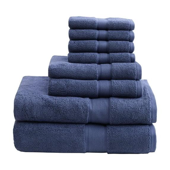 8pc Cotton Bath Towel Set Navy: Madison Park, Heavyweight Terry, OEKO-TEX Certified