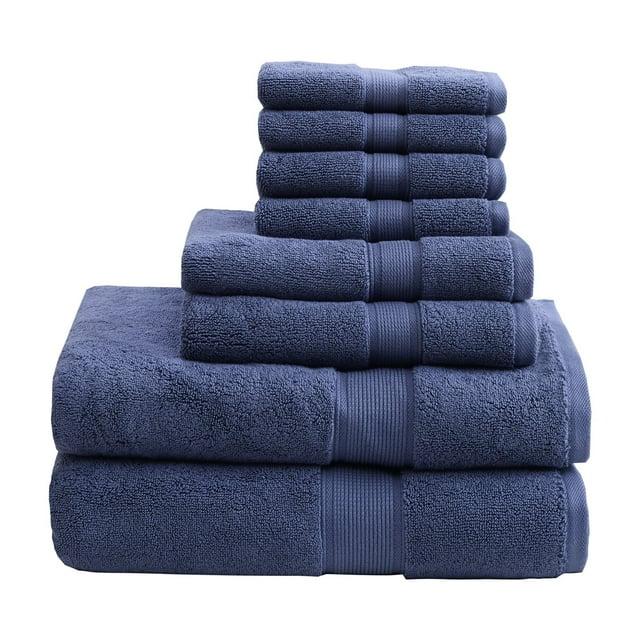 8pc Cotton Bath Towel Set Navy: Madison Park, Heavyweight Terry, OEKO-TEX Certified