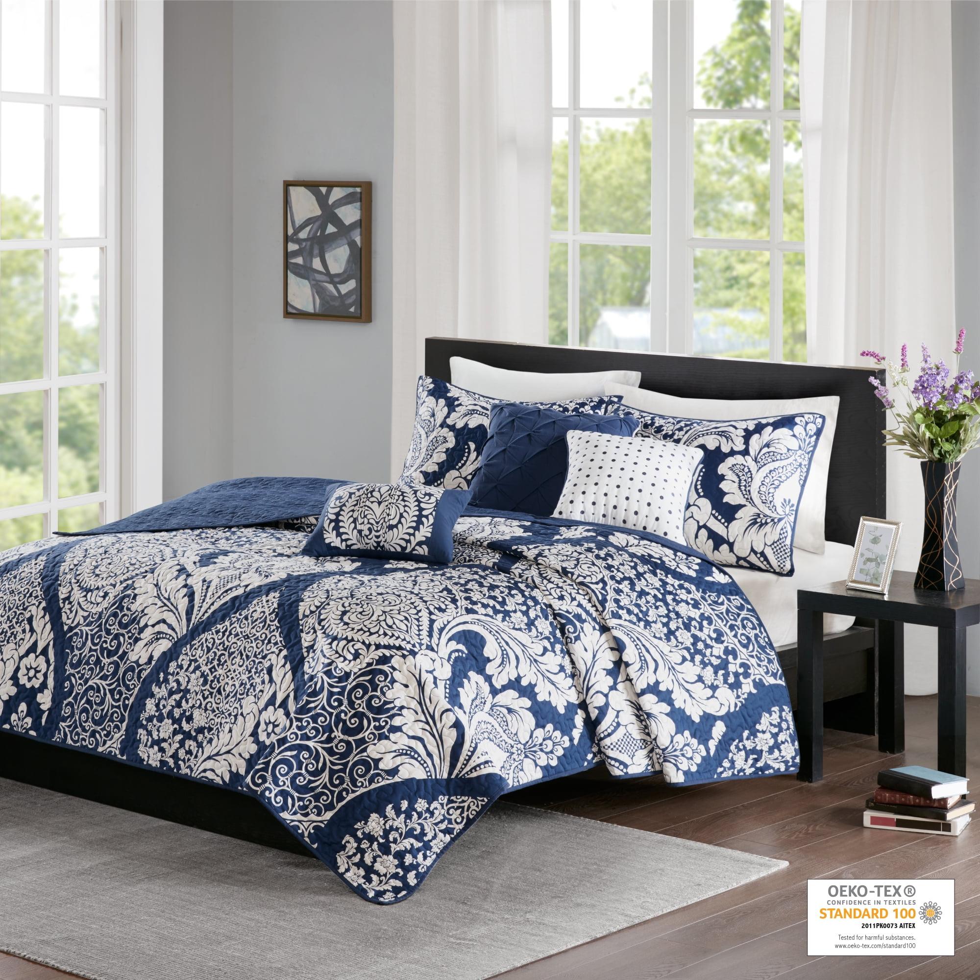 Indigo and White Cotton Reversible Full Quilt Set