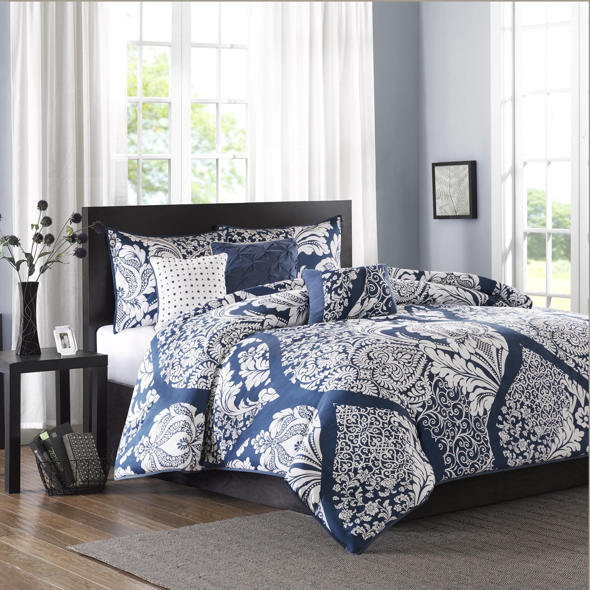 Navy and White Cotton Sateen Full/Queen Duvet Cover Set