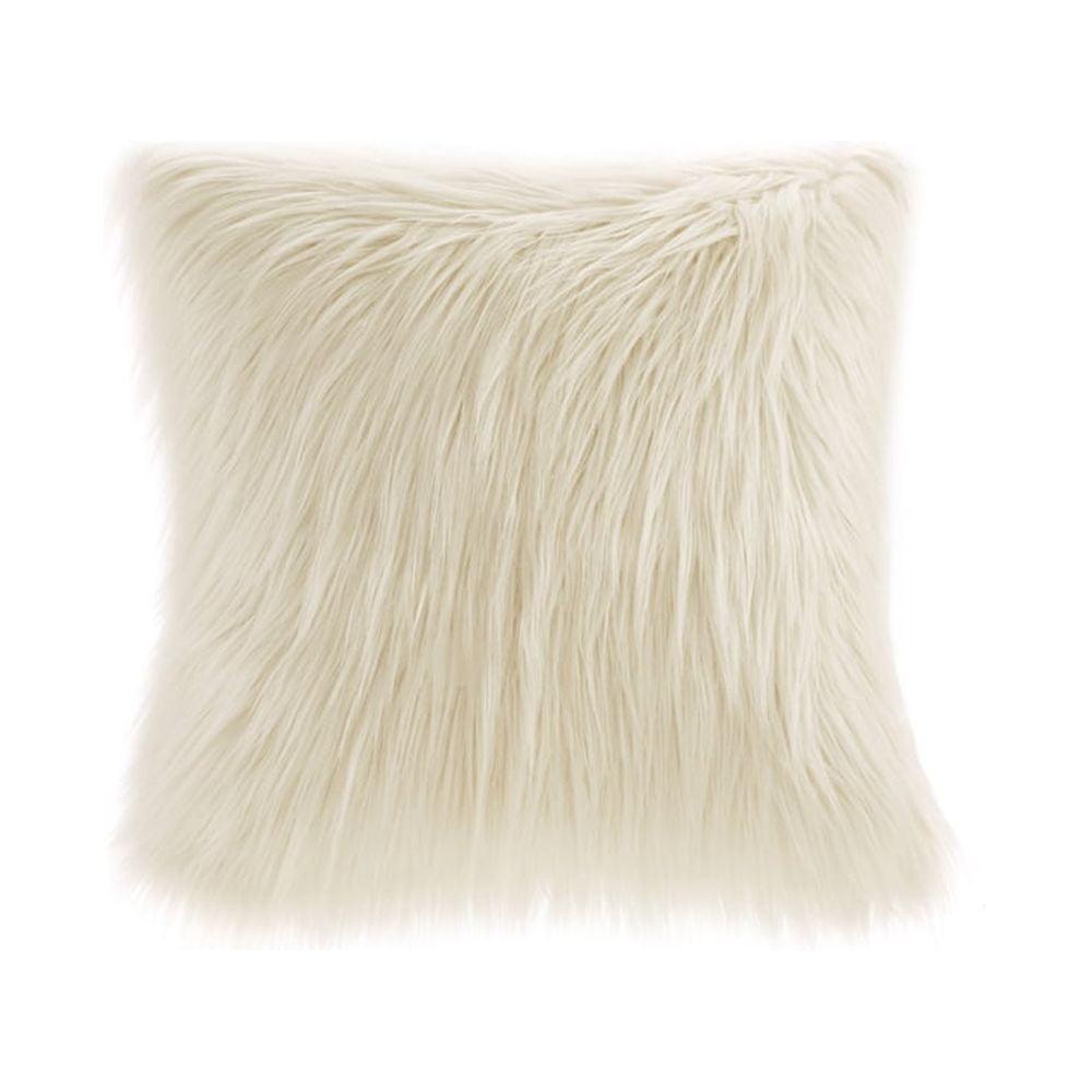 Adelaide 20" Ivory Faux Fur Luxurious Square Throw Pillow