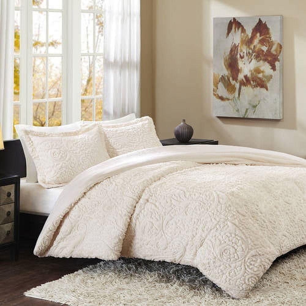 Ivory Full Faux Fur Reversible Comforter Set