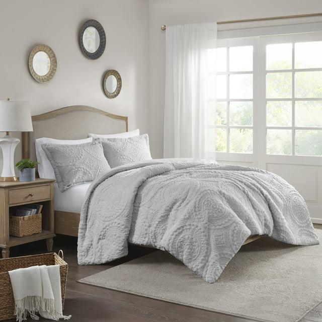 Madison Park Arya Embroidered Medallion Faux Fur Ultra Plush Comforter Set