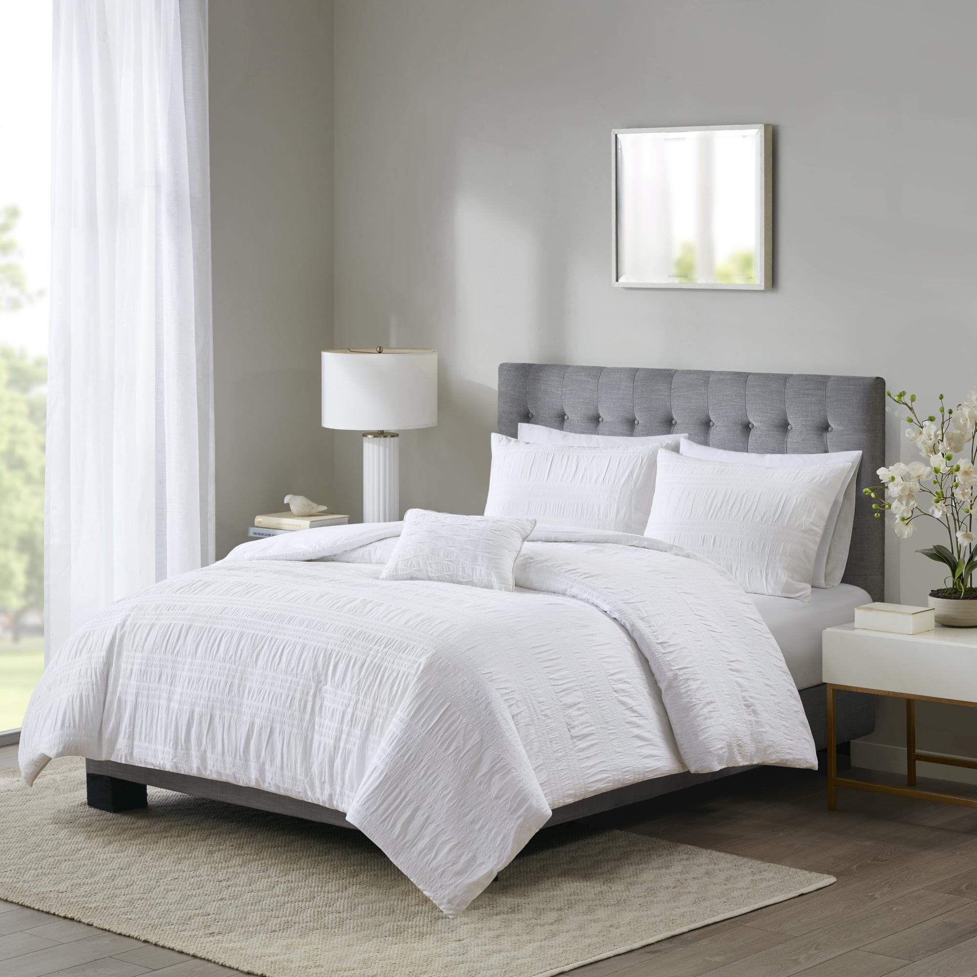 Nicolette White Standard Cotton 200 TC Seersucker 4-Piece Duvet Cover Set