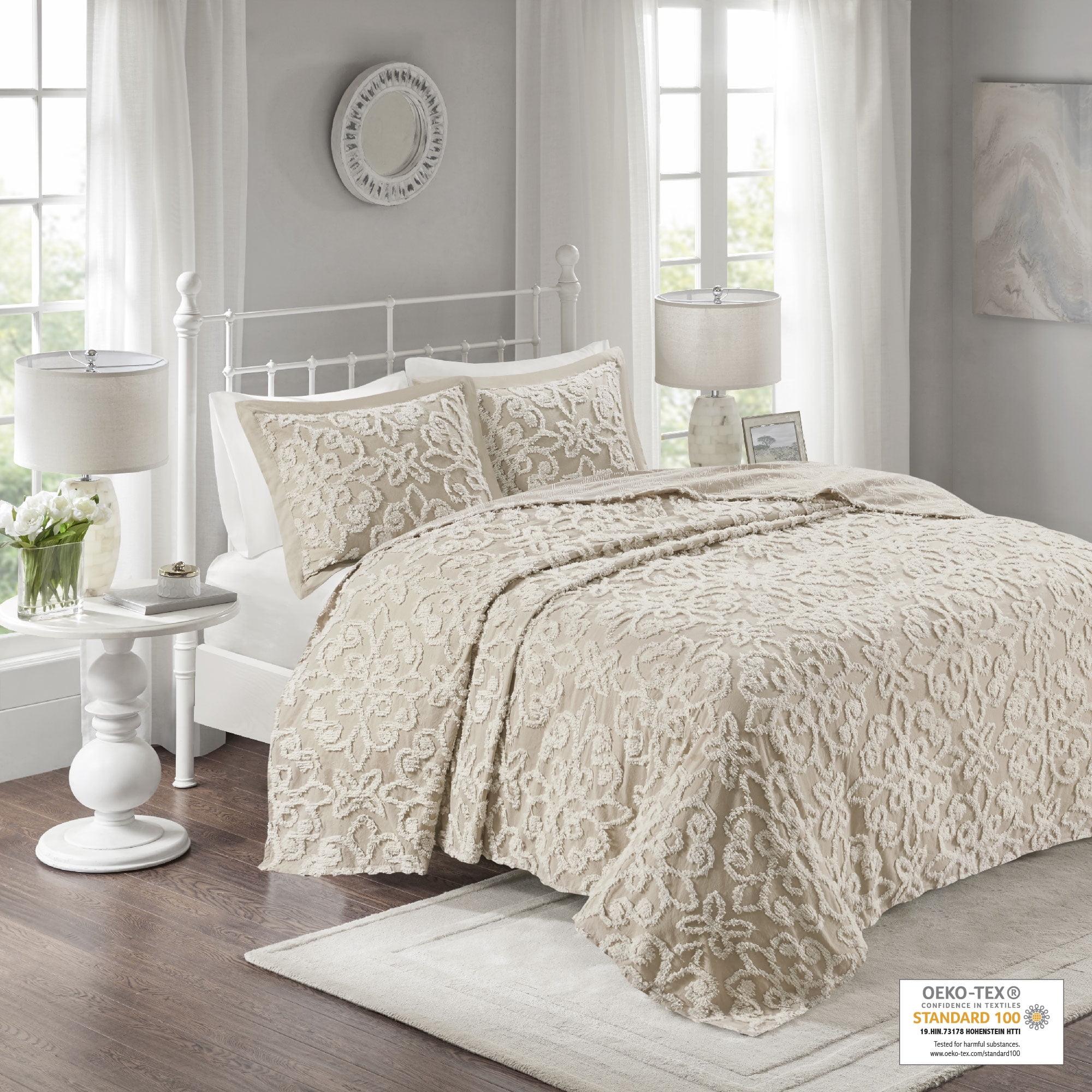 Emberly Tufted 100% Cotton Sateen Coverlet Set in Farmhouse Style