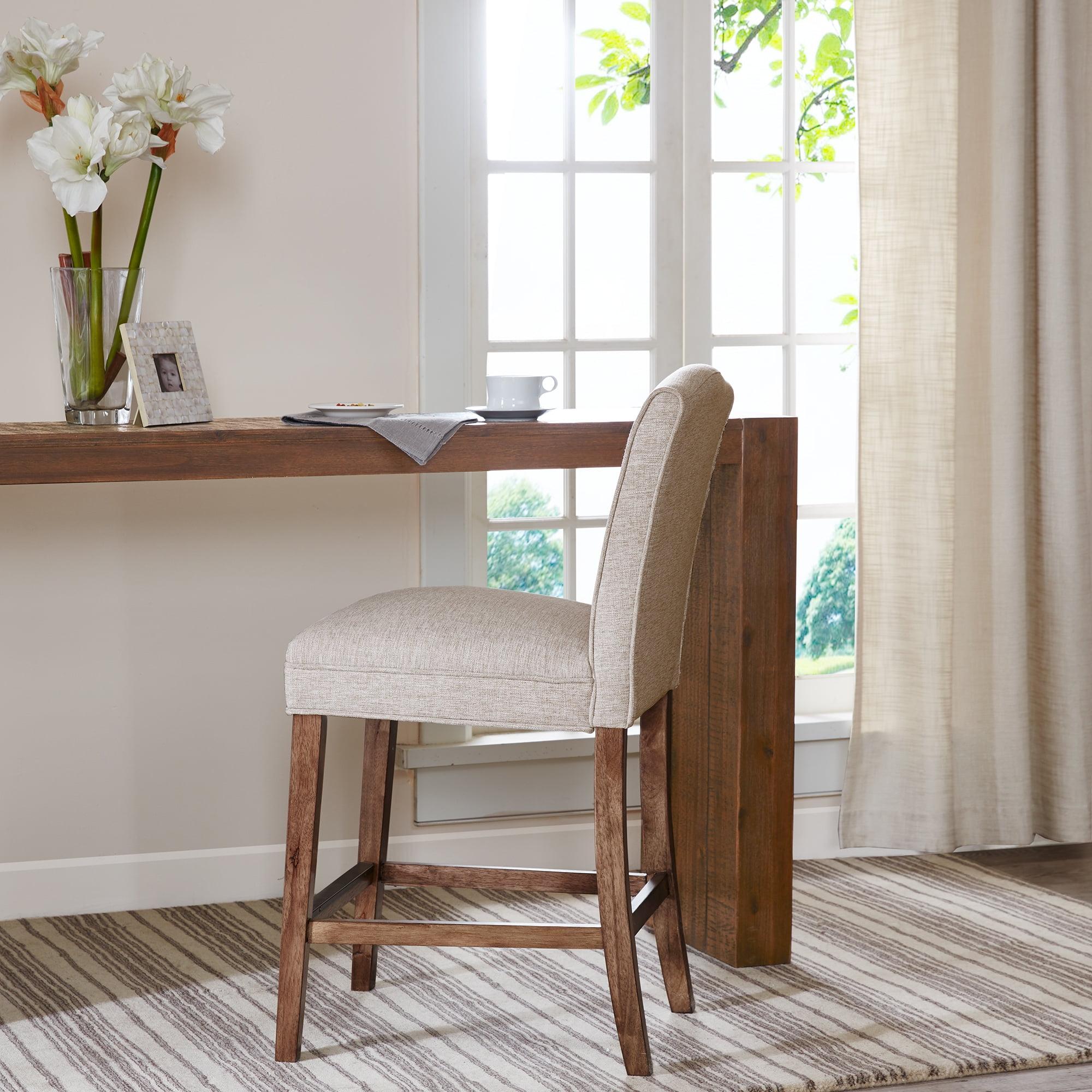 Elegant Cream Upholstered Counter Stool with Birch Wood Legs