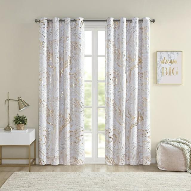 Home Essence Apartment Vanessa Grommet Top Printed Marble Metallic Total Blackout Curtain, 84" Panel, Blush/Gold