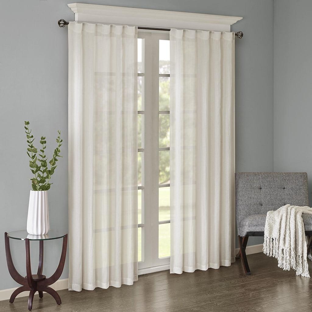 White Sheer Polyester Ground Length Curtain Panel Pair