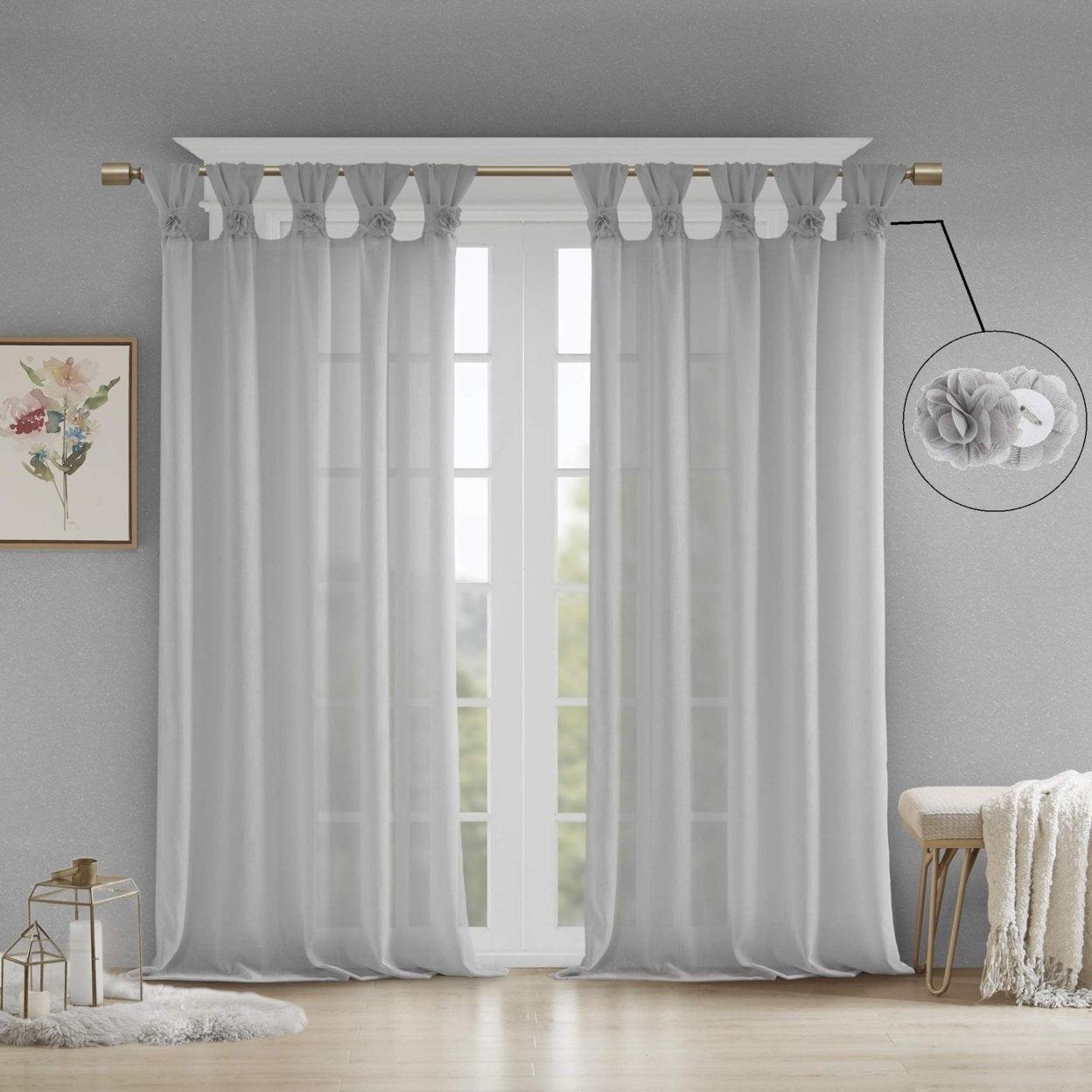 Gray Tab Top Sheer Faux Linen Window Panel