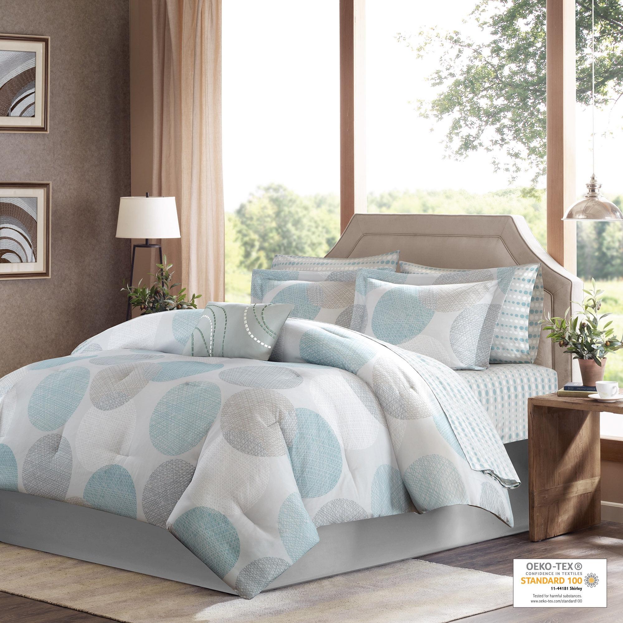 Aqua and Gray Reversible Microfiber Queen Bedspread Set