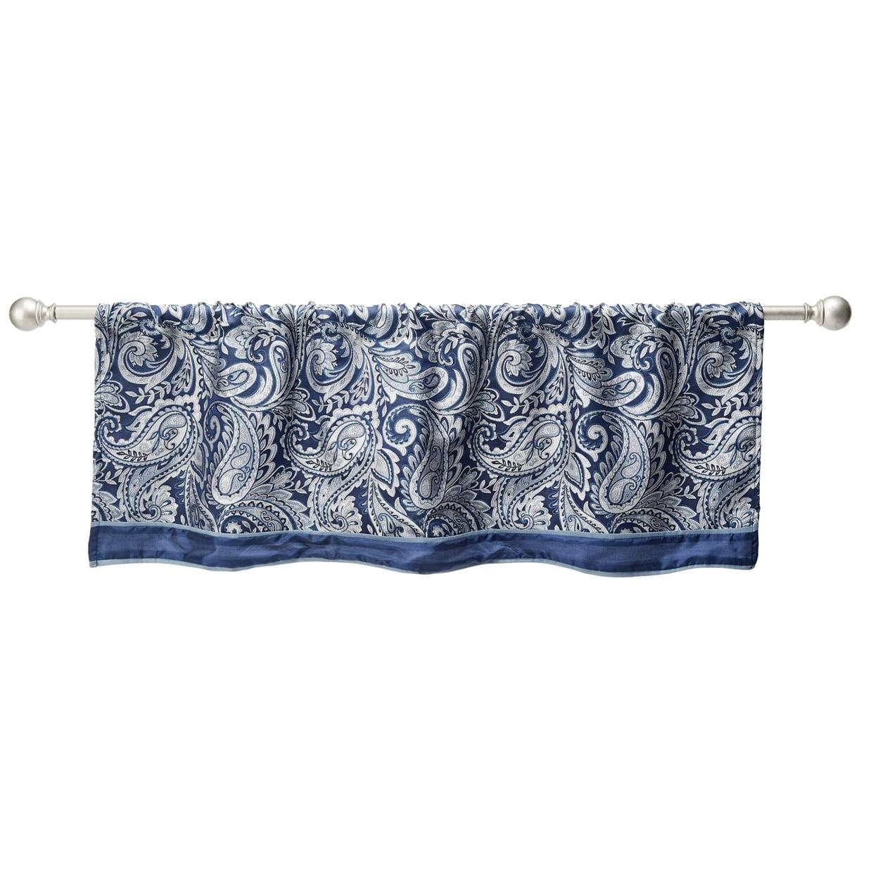 Navy Faux Silk Jacquard Rod Pocket Valance