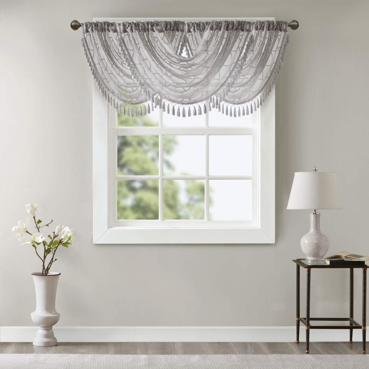 Irina Diamond Sheer Embroidered Waterfall Valance