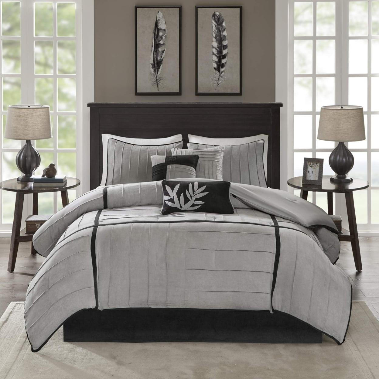 Gray Microsuede Queen 7-Piece Reversible Comforter Set