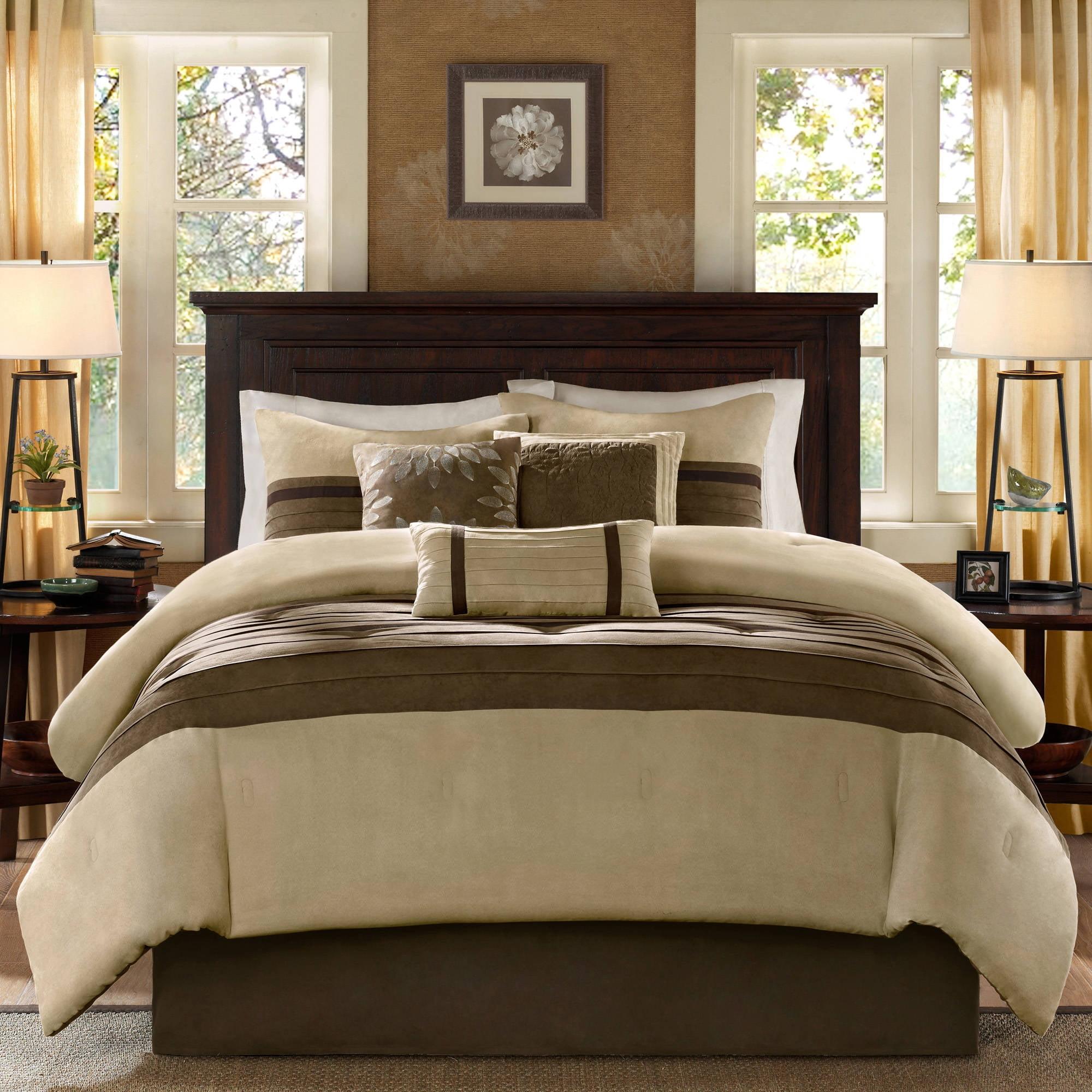 Natural Brown Microsuede Queen Comforter Set with Decorative Pillows