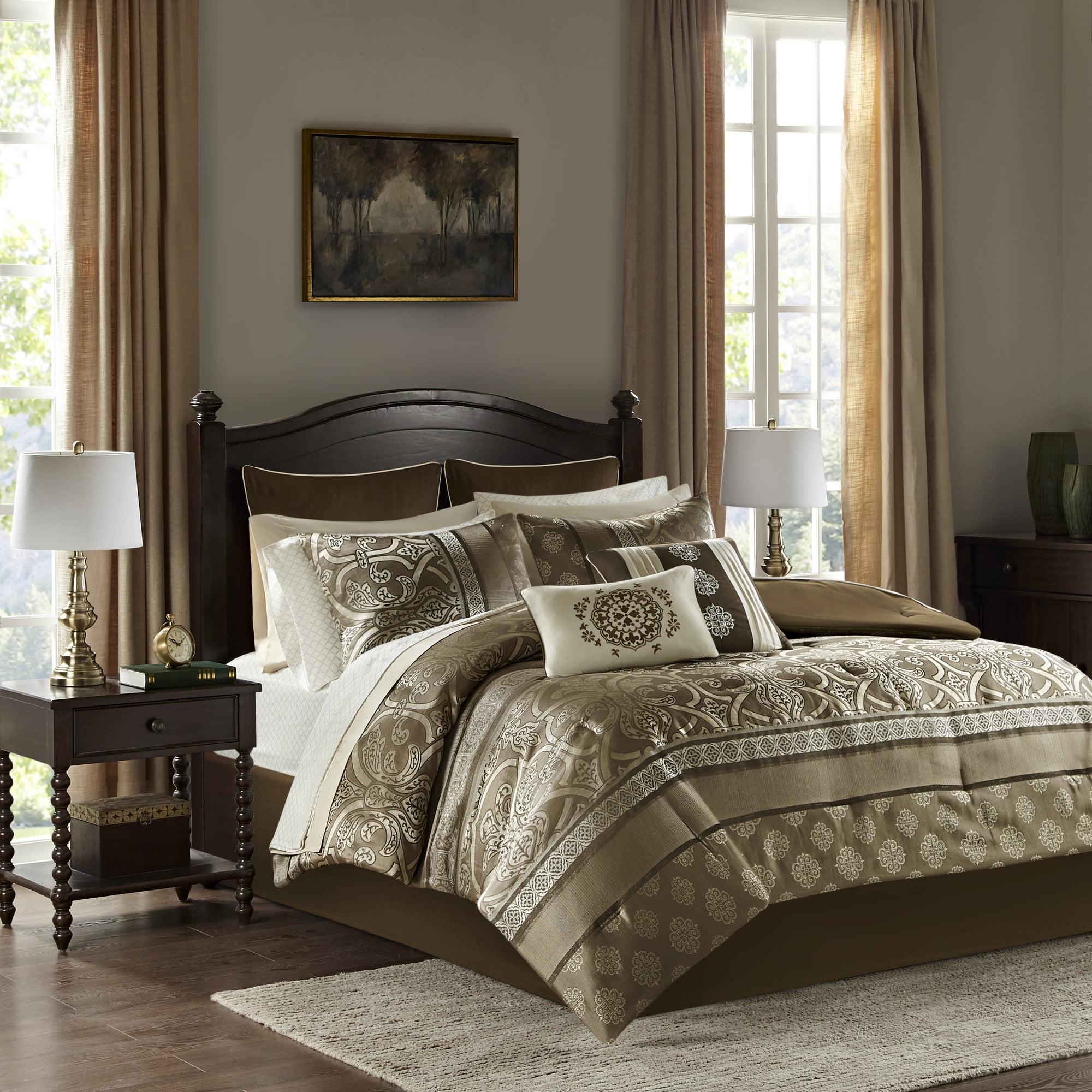 Queen Brown Microfiber Jacquard Reversible Bedding Set