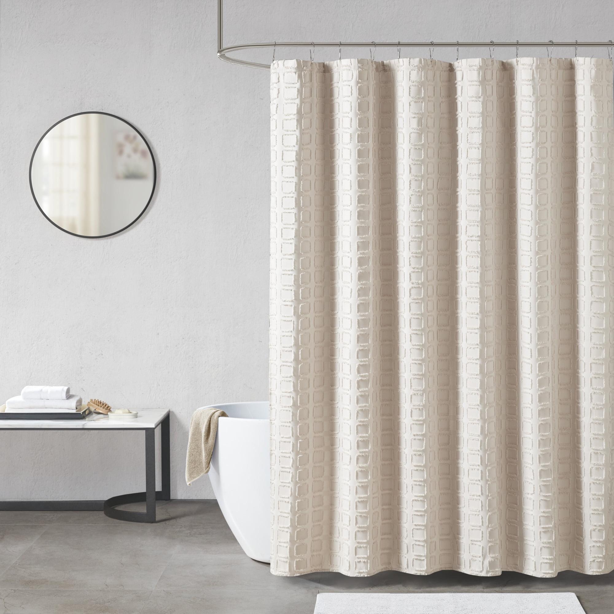 Gridd Woven Clipped Solid Shower Curtain