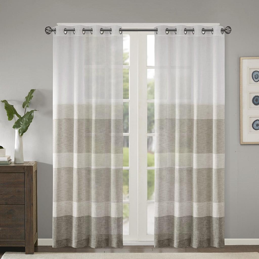 Hayden Juliani Faux Linen Striped Sheer Grommet Single Curtain Panel