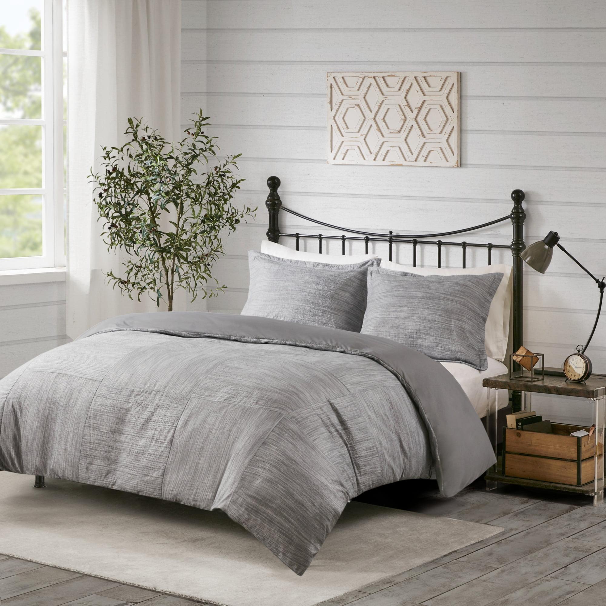 Gray Seersucker Full/Queen Duvet Cover Set with Shams