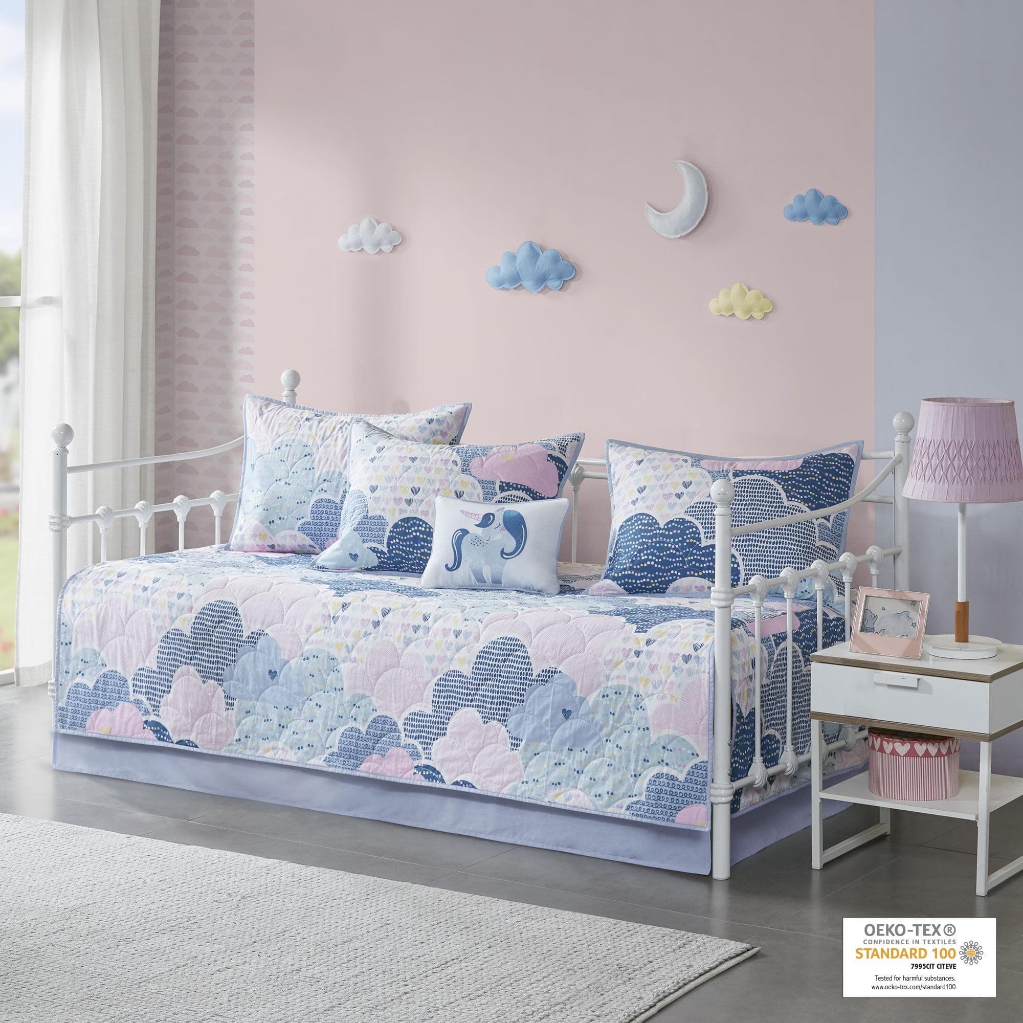 Whimsical Blue Cotton Reversible Kids Daybed Set