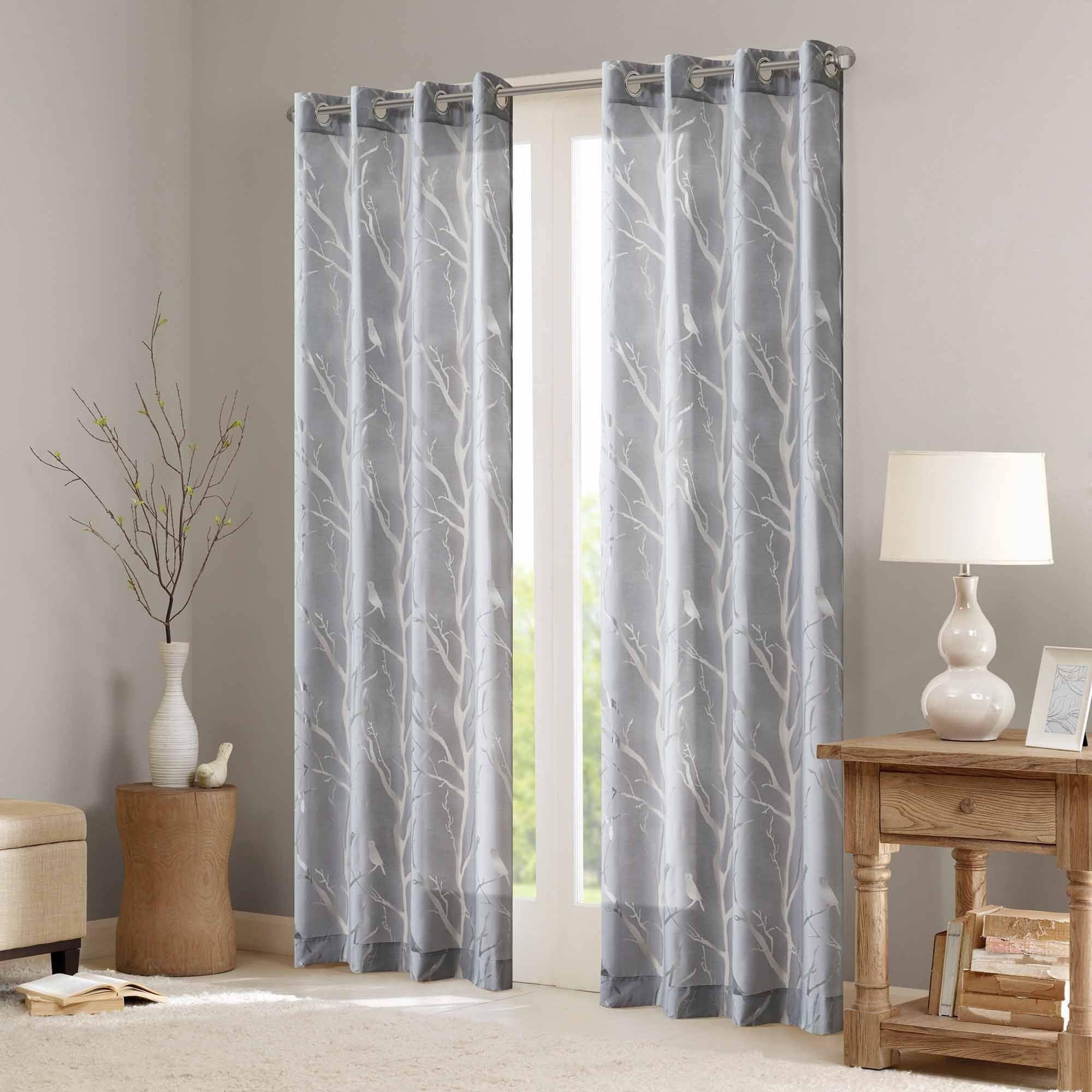 Silver Sheer Bird Design Grommet Window Curtain Panel