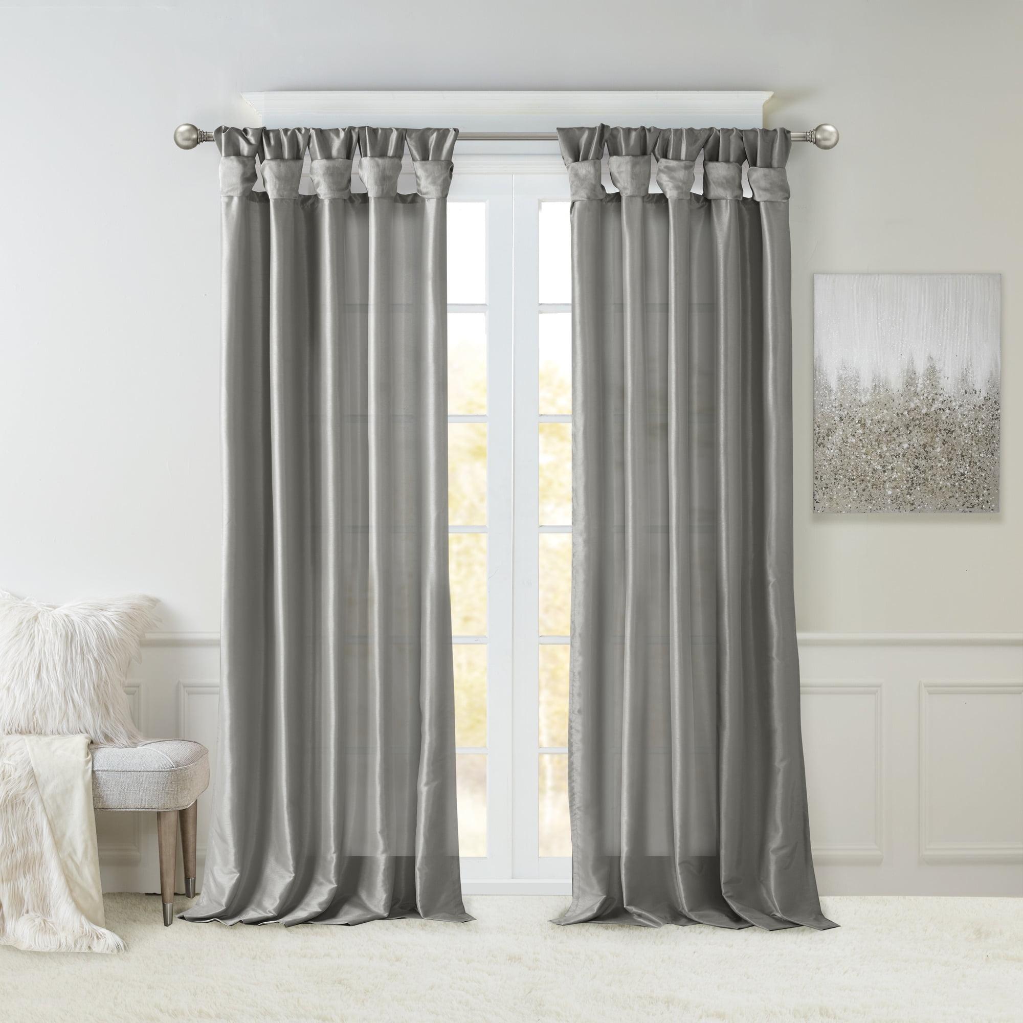 Charcoal Faux Silk Room-Darkening Tab Top Drapes