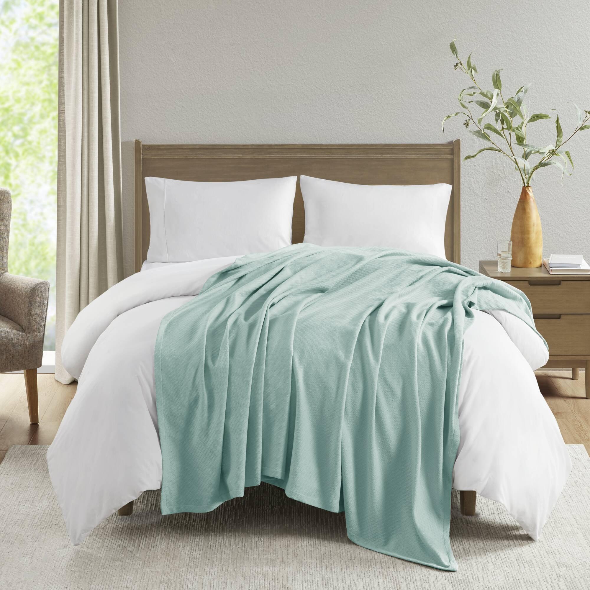 Madison Park Bed Blanket Liquid Cotton Full/Queen Light Blue: Machine Washable, No Fill, OEKO-TEX Certified