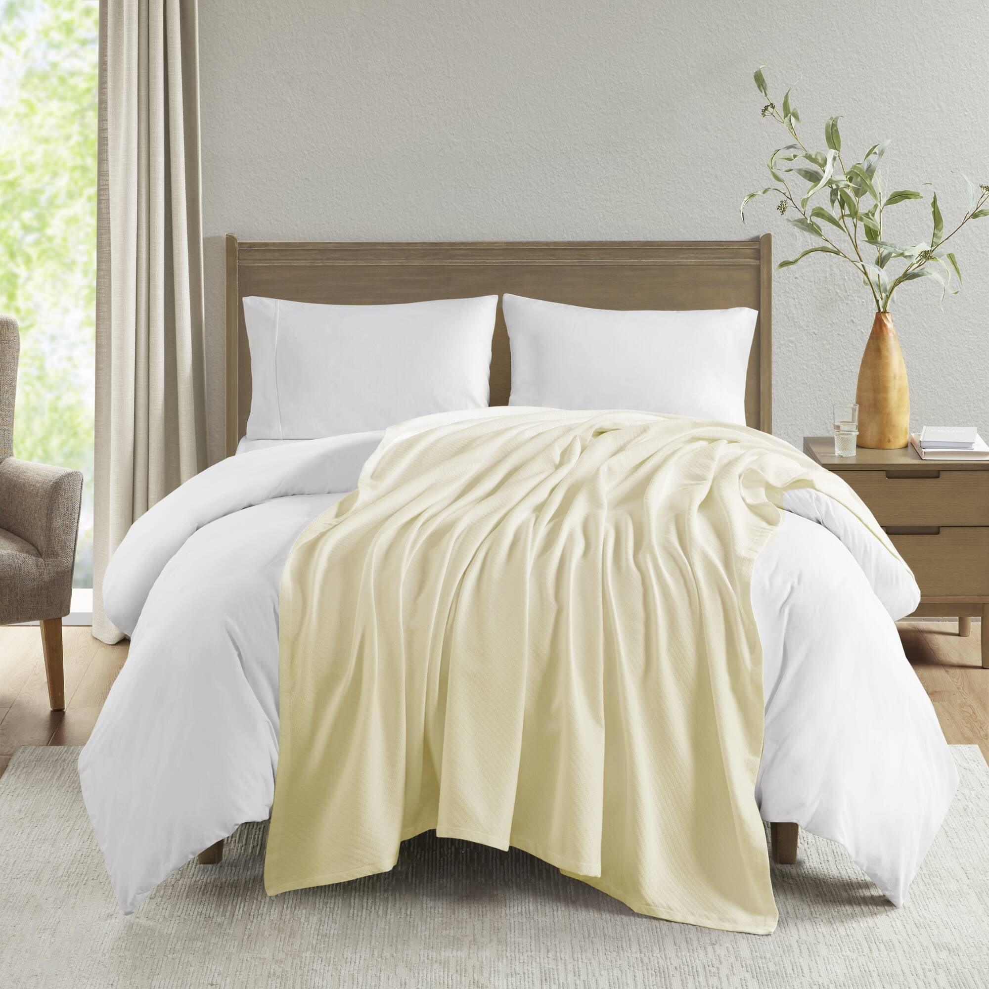 Bed Blanket Liquid Cotton Full/Queen Ivory: Madison Park, Machine Washable, No Fill Lightweight