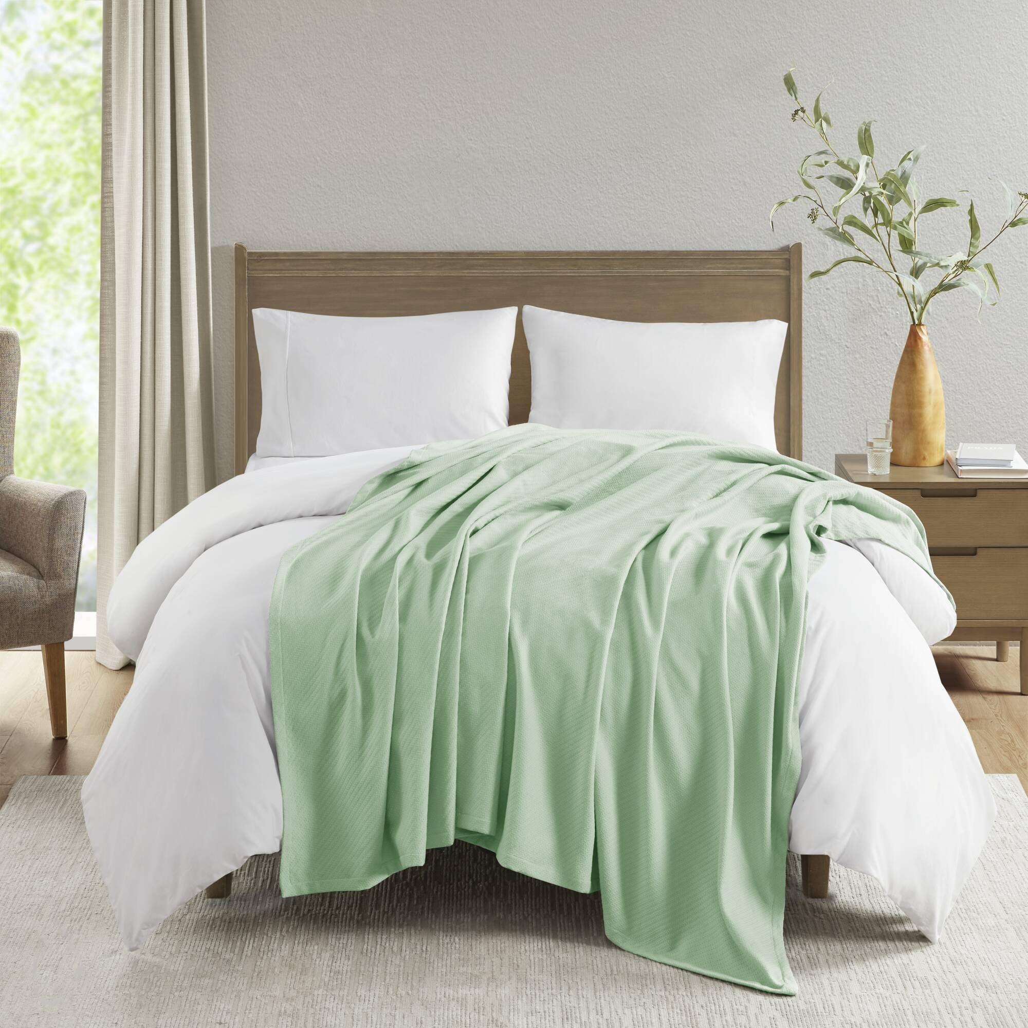 Madison Park Bed Blanket Liquid Cotton Full/Queen Seafoam: Machine Washable, No Fill Lightweight