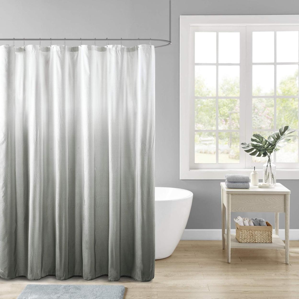 Gray Ombre Seersucker Fabric Shower Curtain