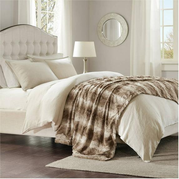 80"x96" Marselle Faux Fur Oversized Bed Throw Blanket Tan