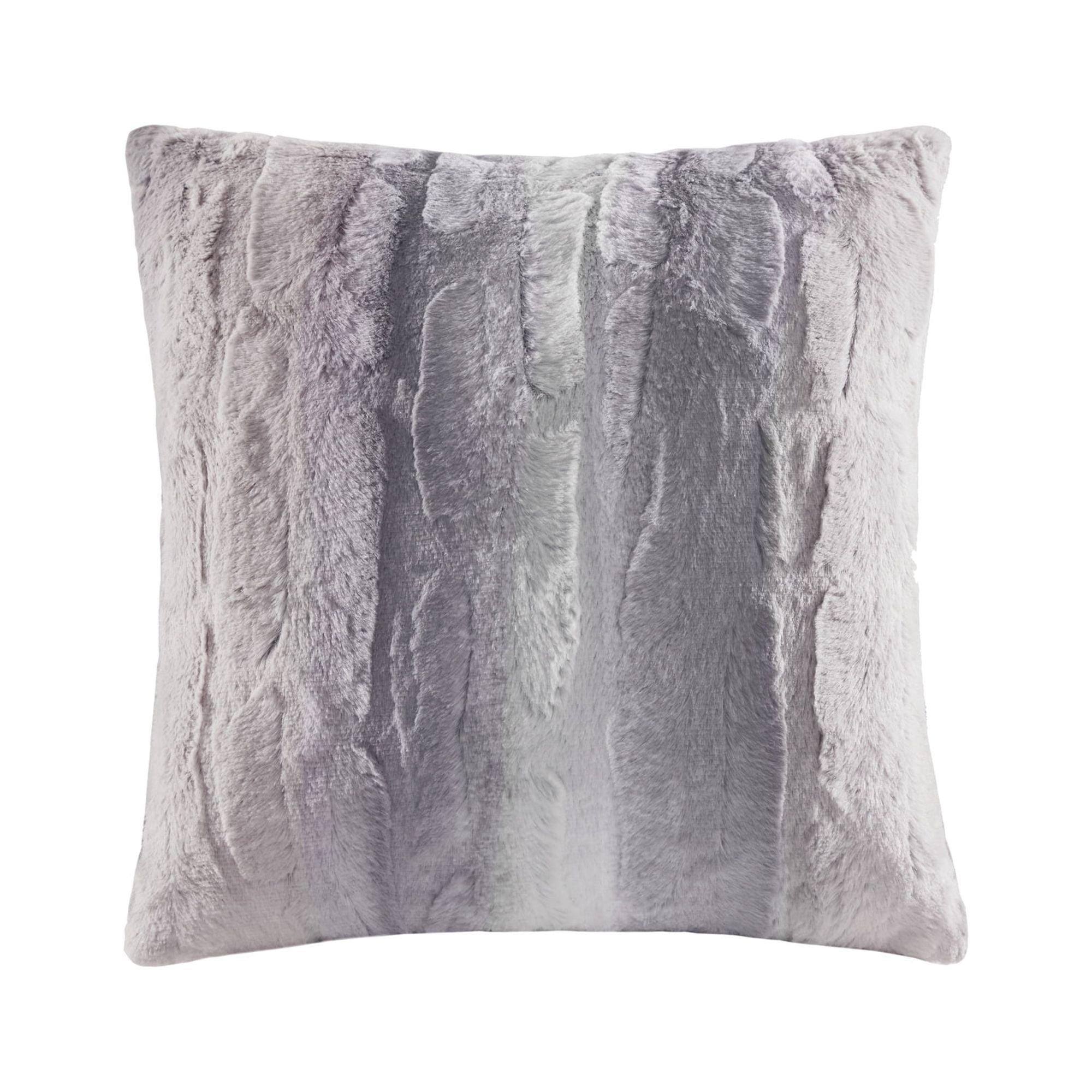 20" Blush and Grey Faux Fur Square Throw Pillow