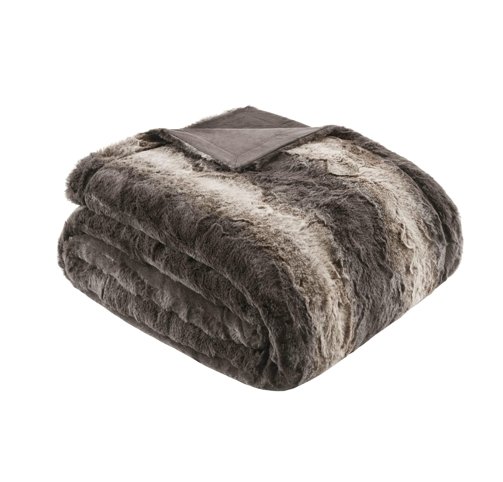 Twin Brown Faux Fur Reversible Throw Blanket