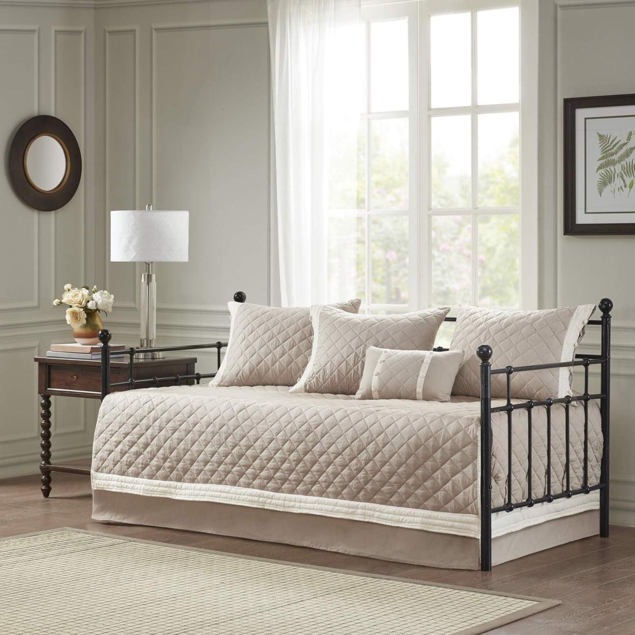 Ivory and Khaki Cotton Diamond Quilted Daybed Set