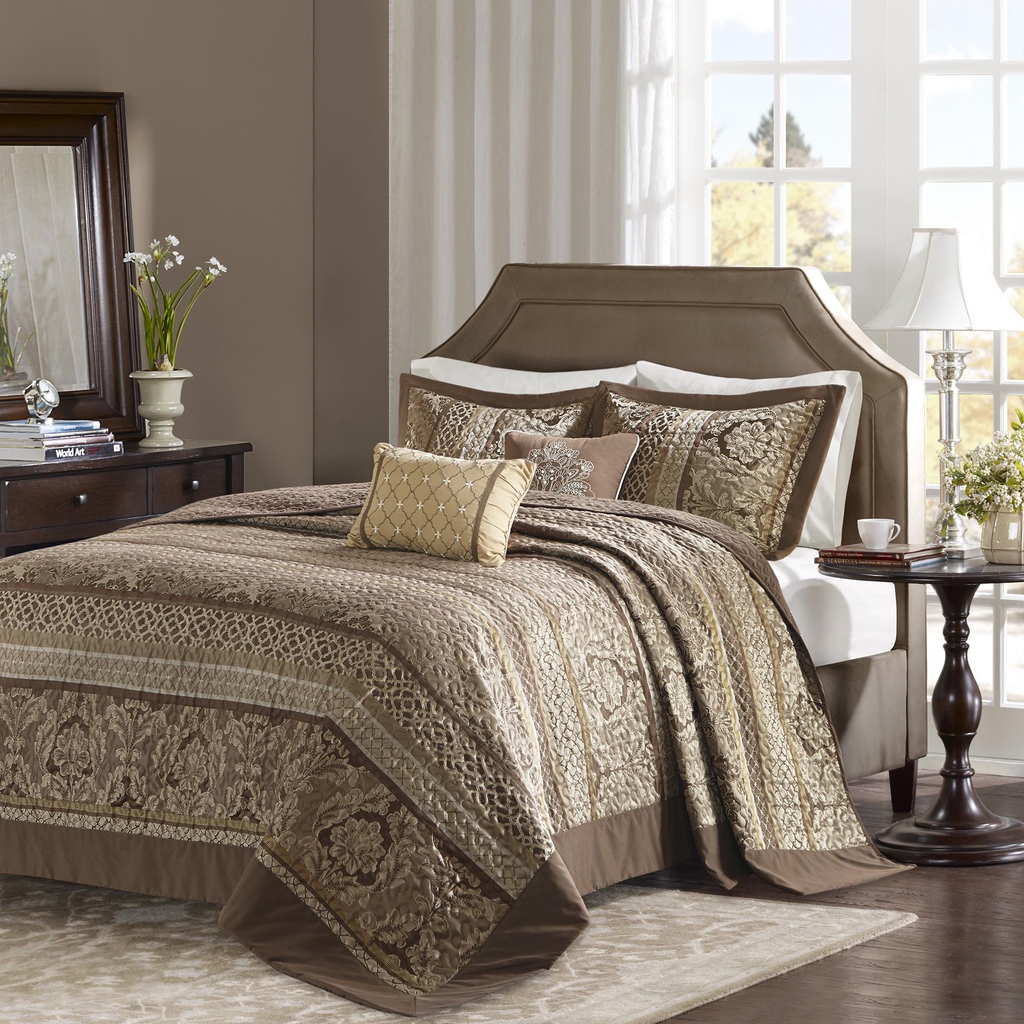 Brown Queen Reversible Jacquard Bedspread Set