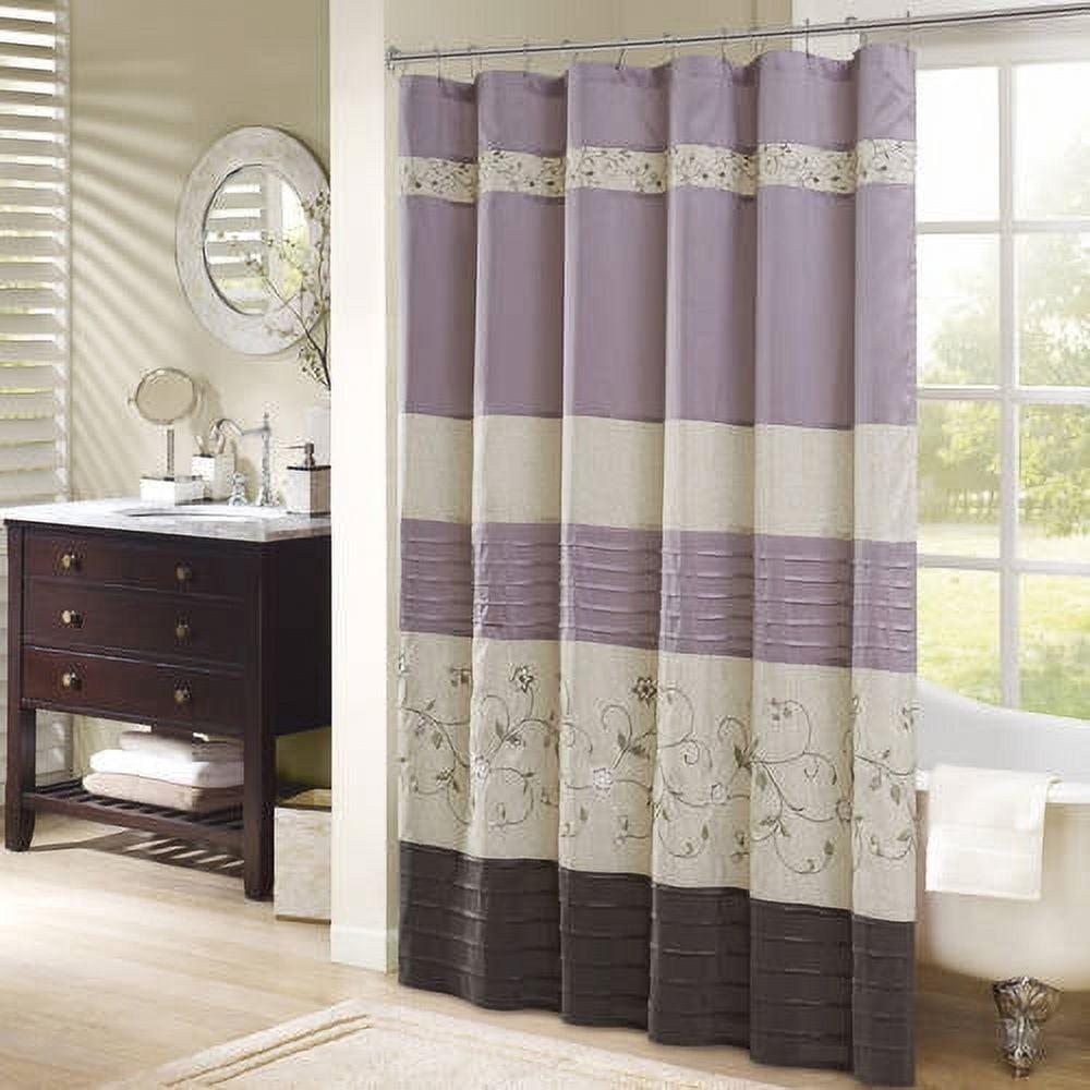 Serene Faux Silk Embroidered Floral Shower Curtain