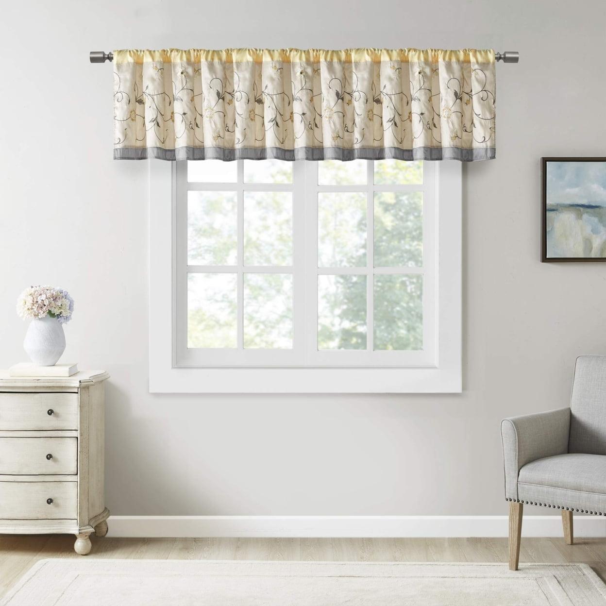 Serene Floral Embroidered 50'' W Window Valance