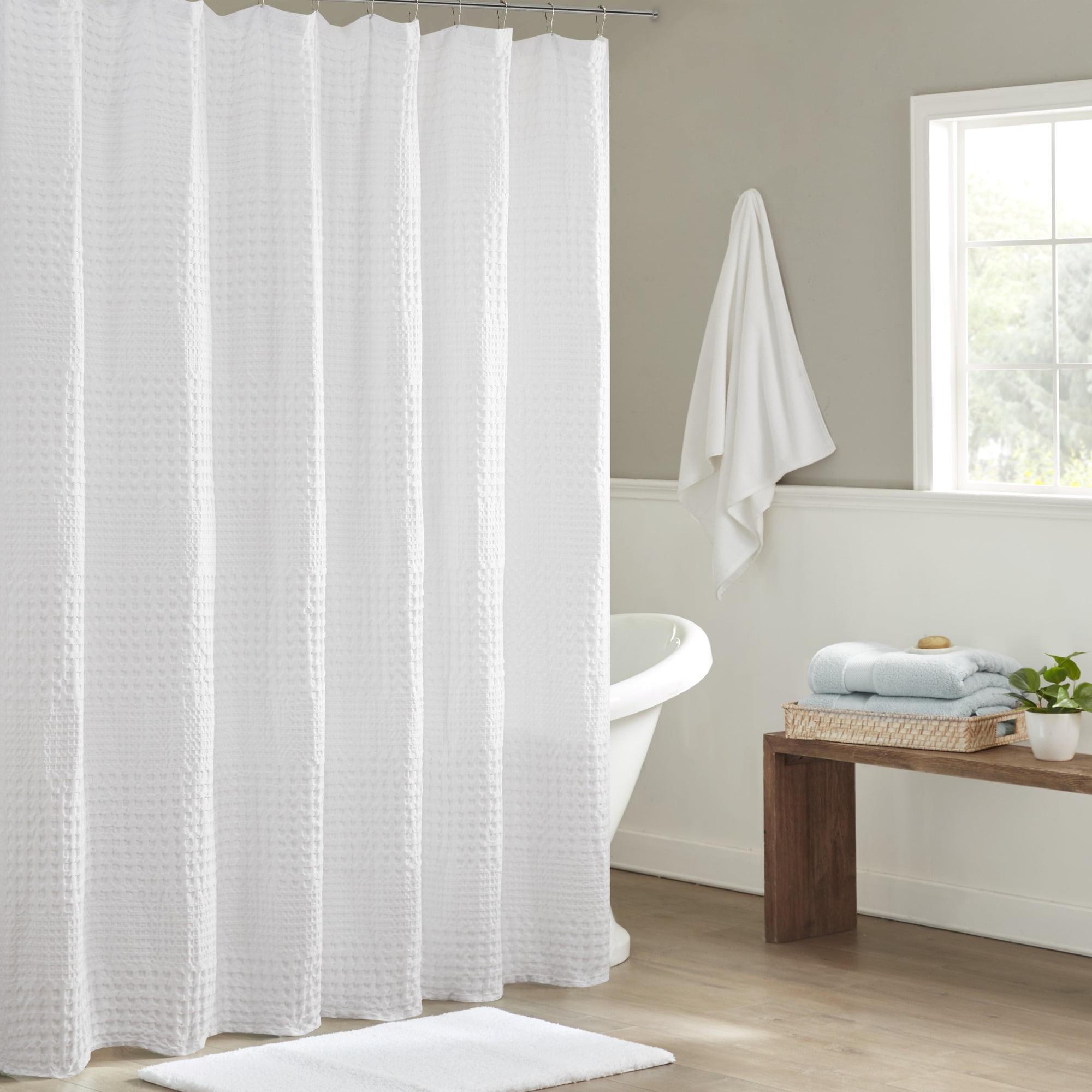 White Waffle Weave Cotton Shower Curtain