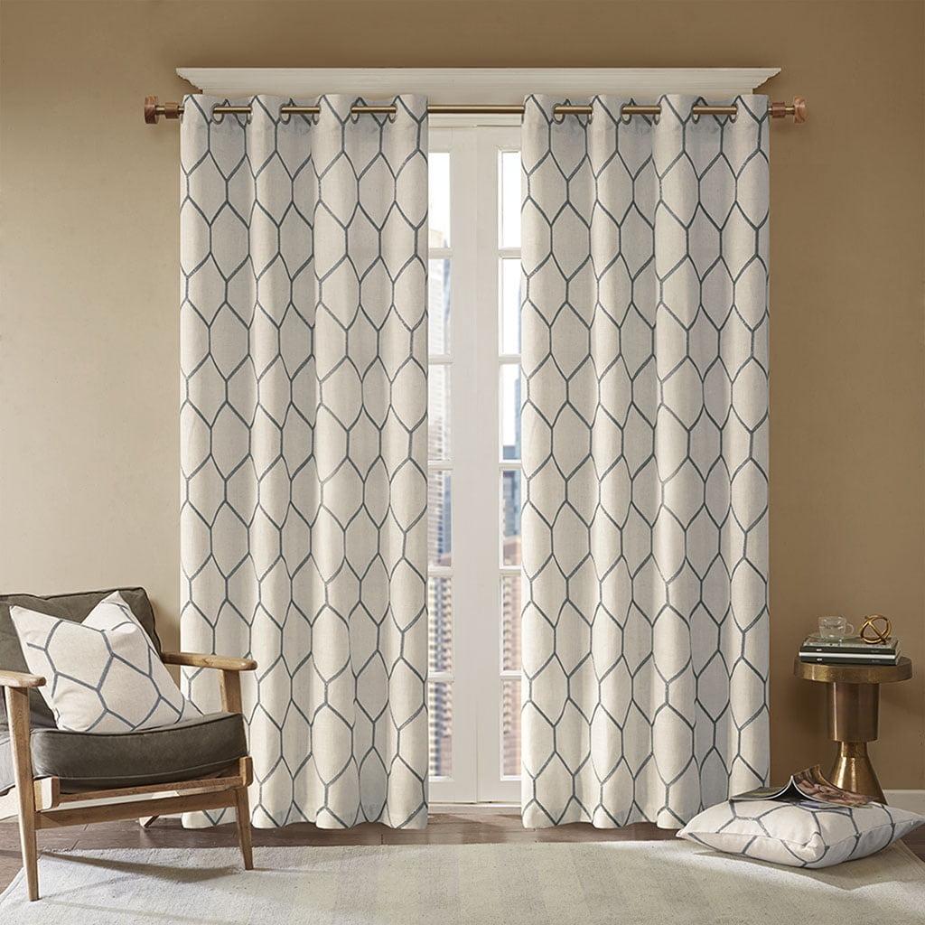 Gray Geometric Embroidered Light-Filtering Curtain Panel