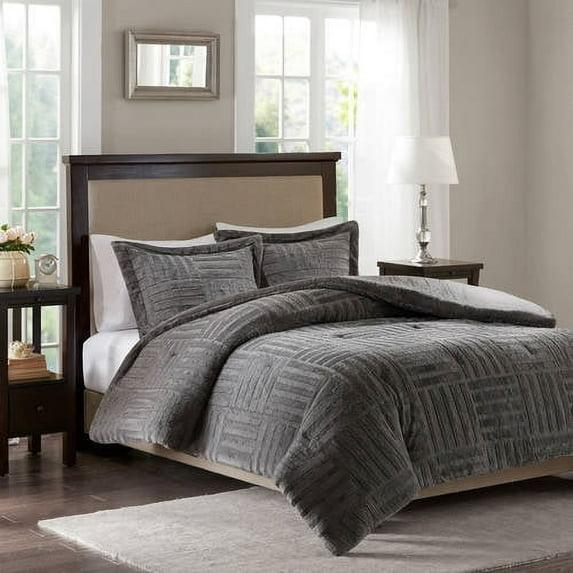 Gray Polar Brushed Faux Fur Comforter Mini Set King/California King 3pc