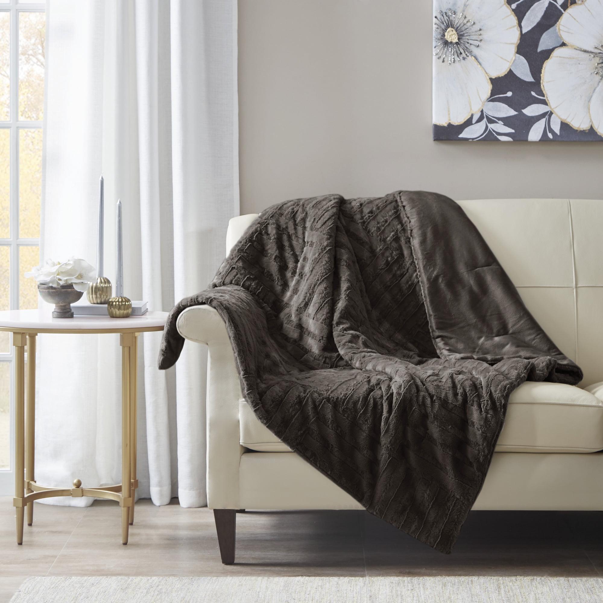 50"x60" Polar Solid Faux Fur Throw Blanket Chocolate - Madison Park: Hypoallergenic, Plush, Machine Washable