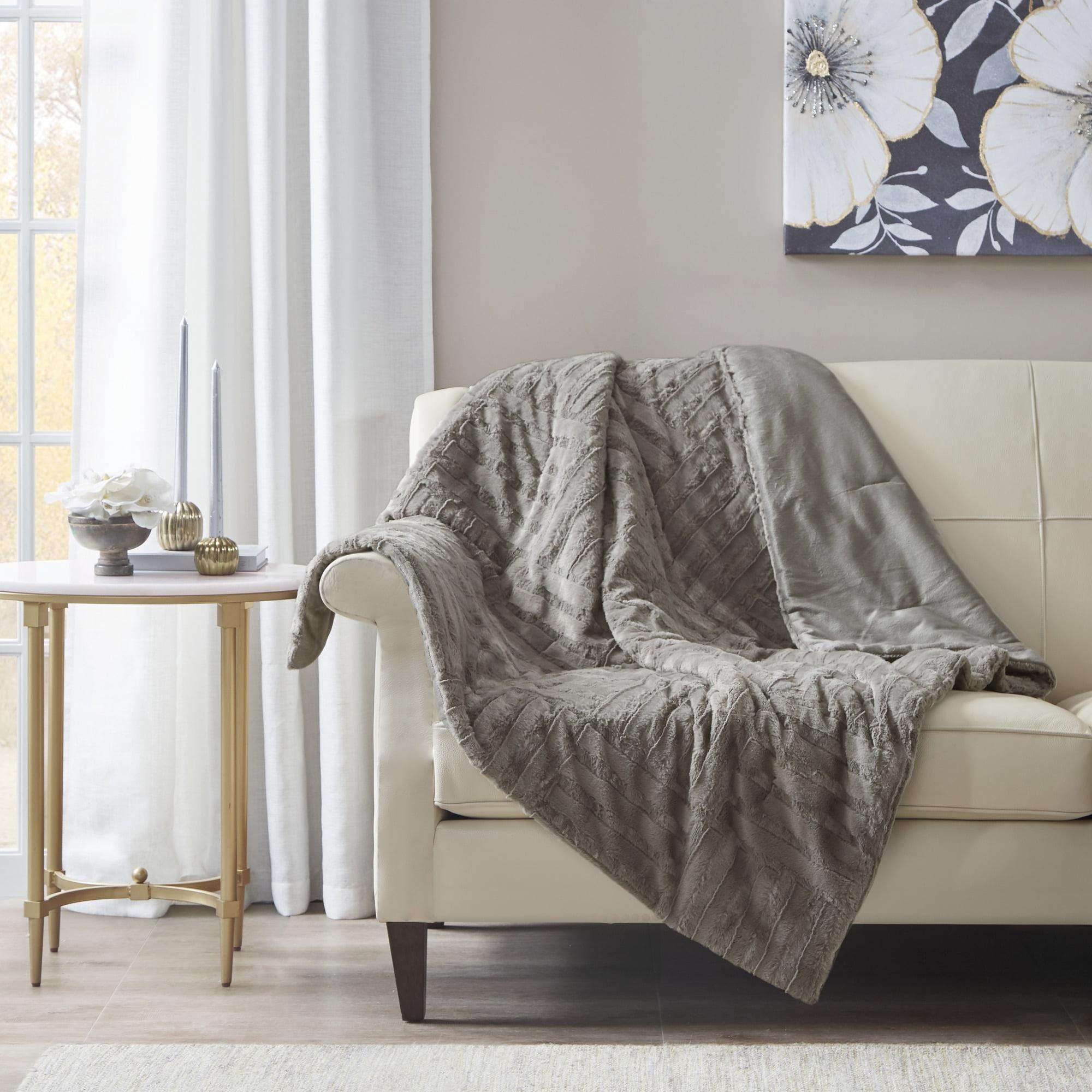 Gray Ultra Plush Faux Fur Reversible Throw Blanket