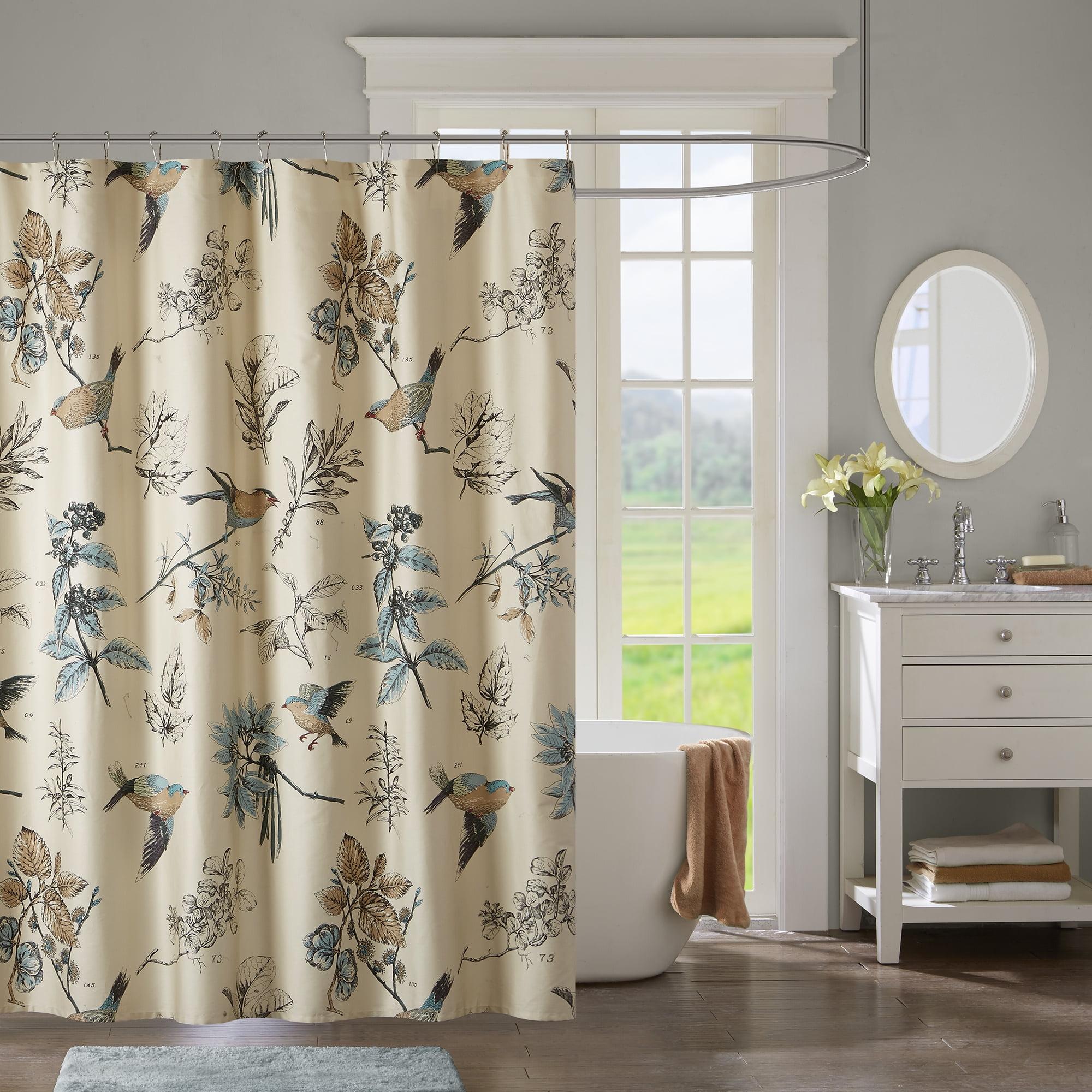 72" Multicolor Cotton Floral Shower Curtain with Birds