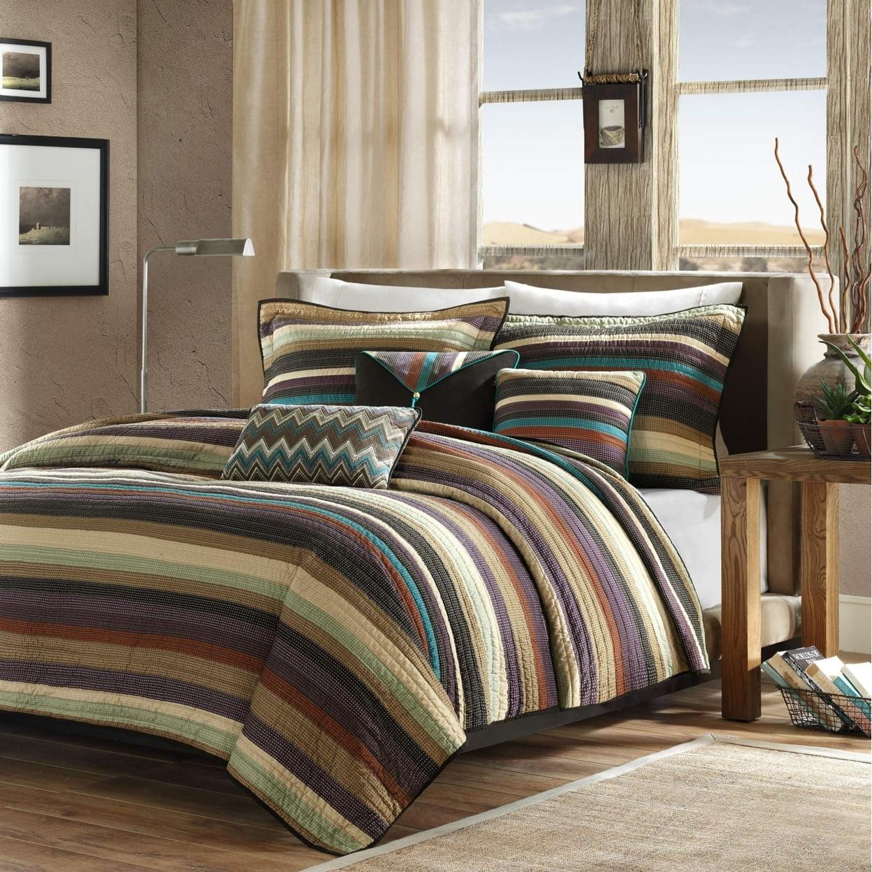 King Multicolor Microfiber Reversible Coverlet Set with Pillows