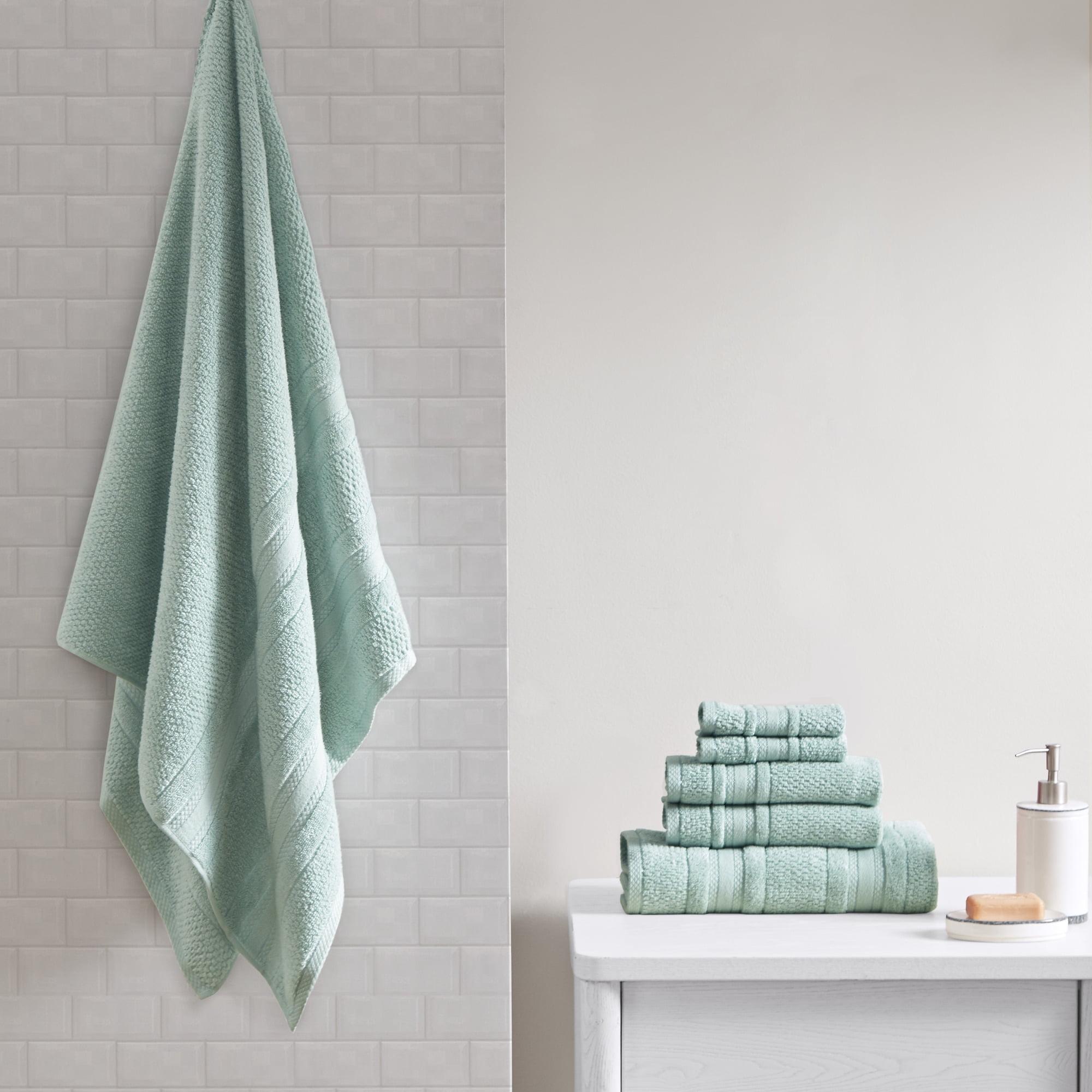 6pc Roman Super Soft Cotton Bath Towel Set Seafoam: Madison Park, Lightweight Terry, Oeko-Tex Certified