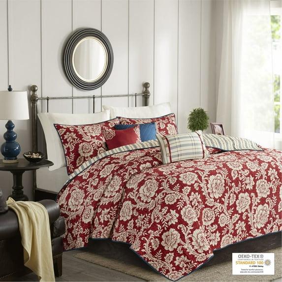 Madison Park Lucy Reversible Cotton Twill Quilt Set with Throw Pillows