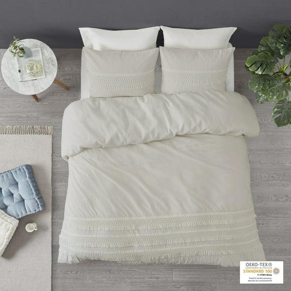 Madison Park Roselle King/California King 3pc Cotton Seersucker Duvet Cover Set Ivory: Lightweight Fabric, OEKO-TEX Certified
