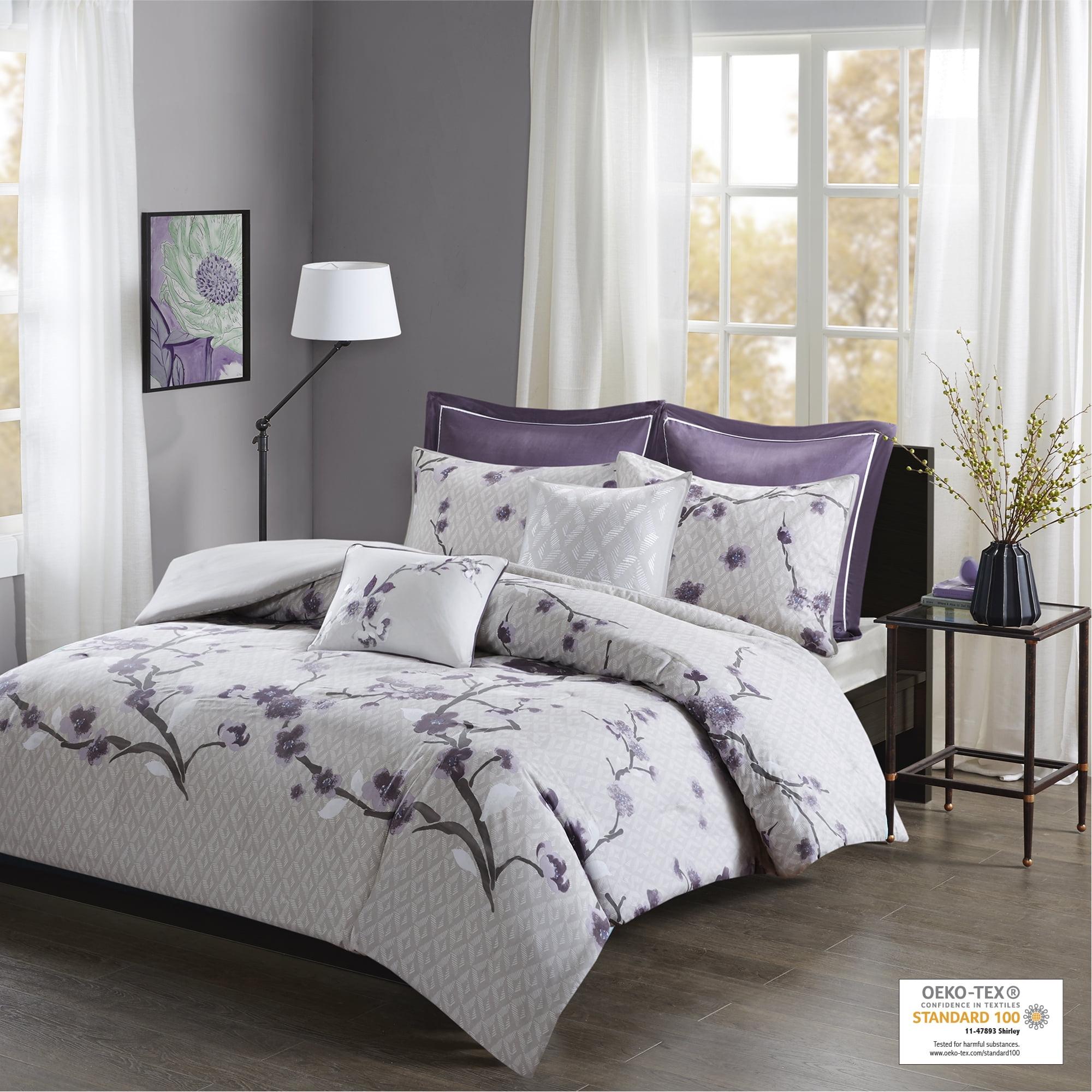 Sakura 7 Piece Purple and Taupe Cotton Bedspread Cover Set