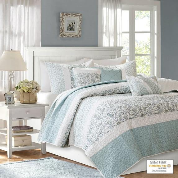 Madison Park Dawn 6 Piece Cotton Percale Quilt Set with Throw Pillows