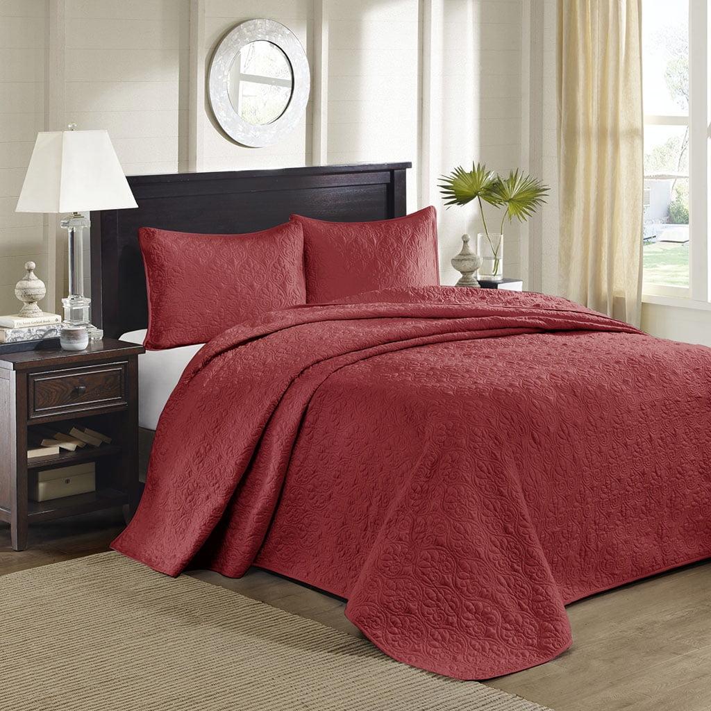 Madison Park 3pc Queen Vancouver Reversible Bedspread Set Red: Microfiber, Lightweight, Plain Weave